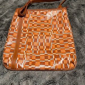 Salvatore Ferragamo Orange Checkered Crossbody Bag
